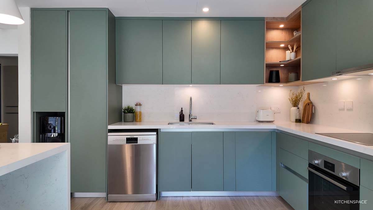 Sage Green with Wood Accent Kitchen 